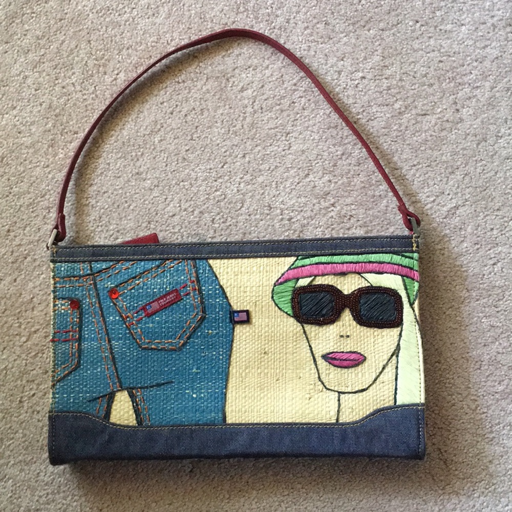 Ralph Lauren Denim and Straw Bag